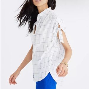 Madewell Central Tie-Sleeve Shirt in Windowpane size L